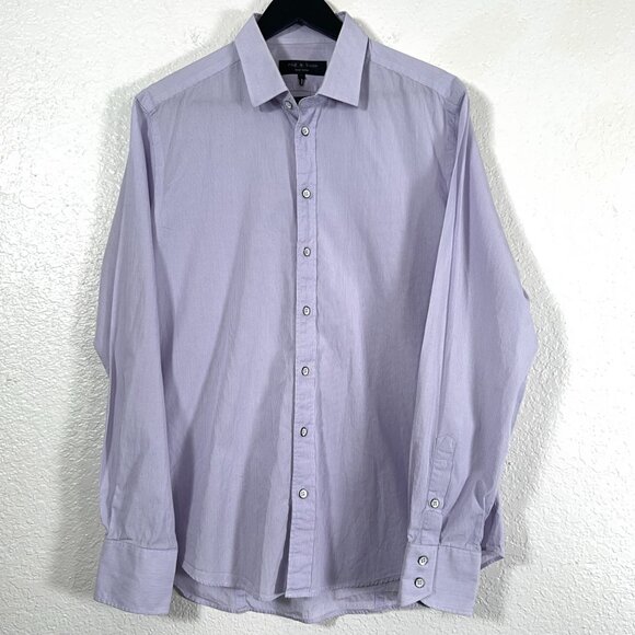 Rag & Bone L/S Lilac Stripe Weathered Button Shirt 100% Cotton Men's Size 17(XL) - Picture 2 of 7